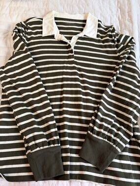 Talbots Olive and White Striped Rugby Shirt